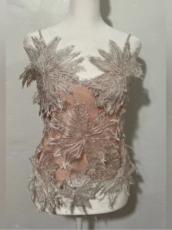 Embroidered Sheer Appliqué Top in Blush Pink Small - Picture 2 of 7